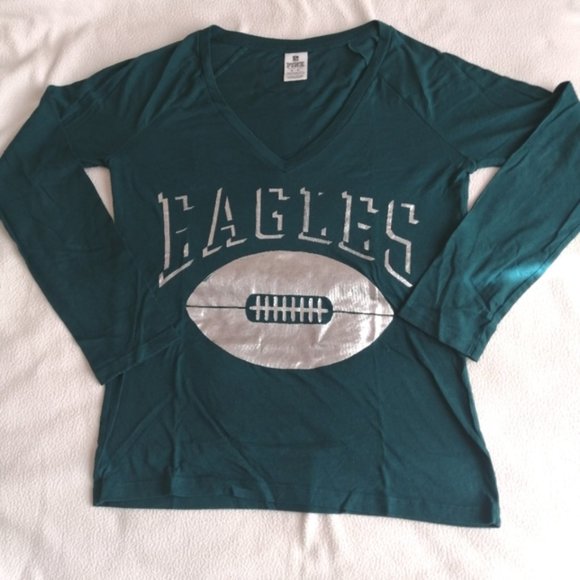 PINK Victoria's Secret Long Sleeve Green Eagles Football Top - Picture 1 of 6
